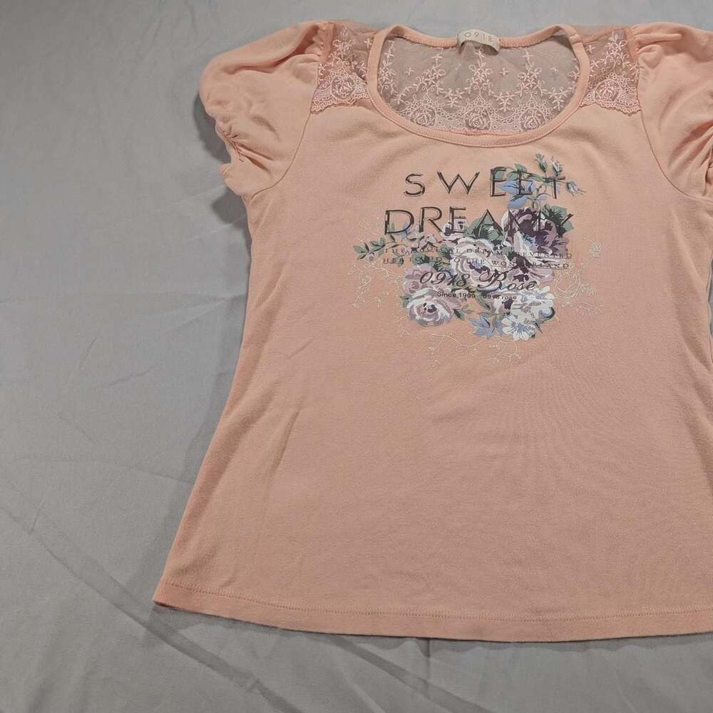 Sweet Dreams Floral Lace Pastel Pink Tee
